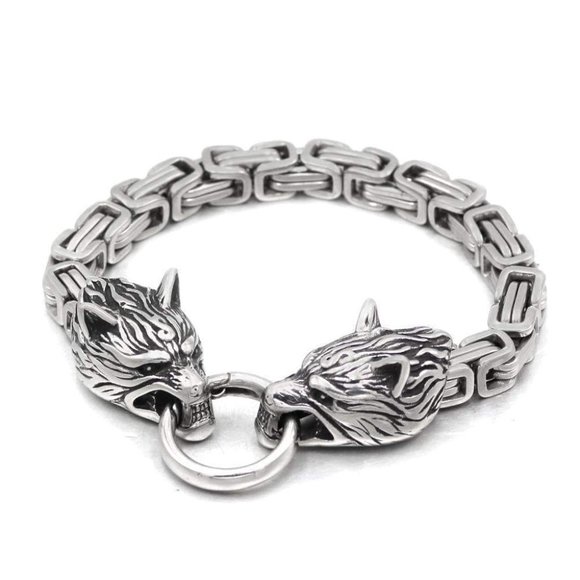 Stainless Steel Nordic Viking Wolf Head Bracelet Last One - 1 Left - Picture 3 of 5